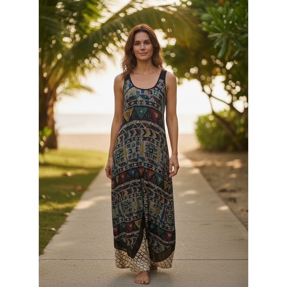 Silence + Noise Geometric Mosaic Print Handkerchief Hem Maxi Dress XS Multicolor